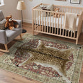 Bavni 5x7 Deer Rug, Machine Washable Animal Print Low Pile Boho Carpet, Non-Slip Non-Shedding Pet Friendly Rug for Living Room Playroom Nursery Bedroom Entryway, Red Yellow