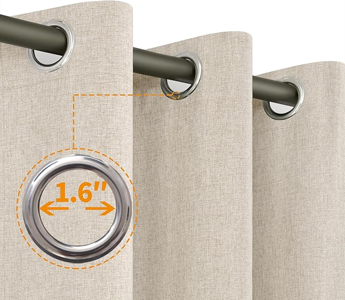 YoungsTex Oatmeal Linen 100% Blackout Curtains 63 Inch Length for Bedroom, Room Darkening Thermal Insulated Drapes Extra Wide with Grommet Blinds for Short Living Room, 2 Panels, 60 X 63 Inch