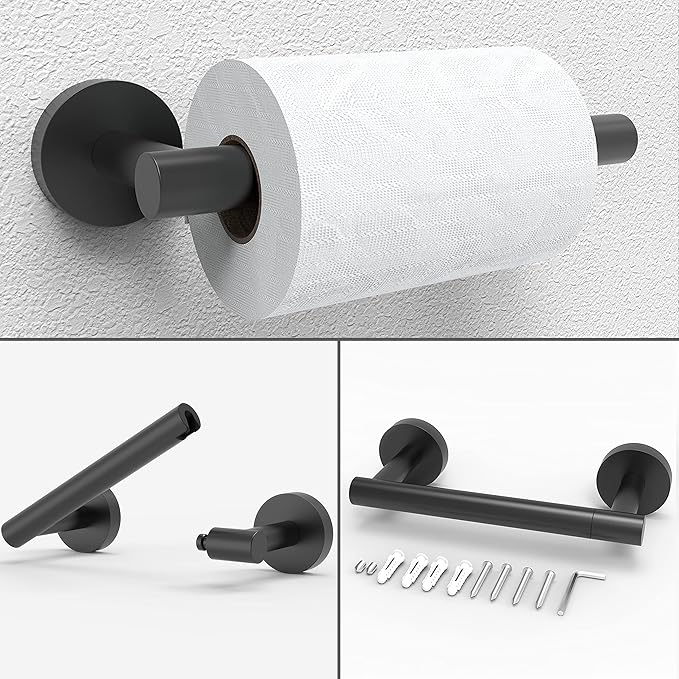 3pc Bathroom Hardware Set with Matte Black Toilet Paper Holder, Towel Ring, Towel Bar SUS304 Stainless Steel Toilet Paper Roll Holder Wall Mount, Bathroom Towel Holder, Towel Rack Set