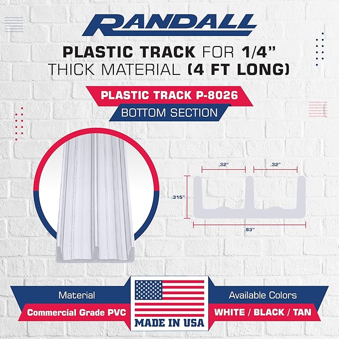 Randall Manufacturing 1/4" Plastic Sliding Door Track (White, 4 FT Long)