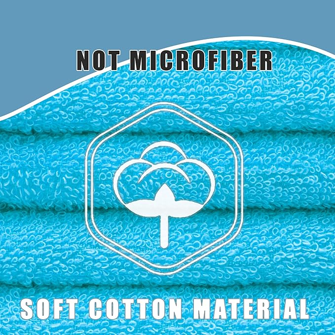Textila Terry Wash Cloths – Pack of 10, Aqua Blue, 12x12 Inches – Soft, Absorbent & Multipurpose Cotton Washcloths for Face, Hand, Bath, Kitchen, Spa, Gym & Hotel Use