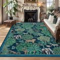 GarveeHome Jungle Washable Rug 9x12 Area Rugs for Living Room Bedroom, Animal Print Rug Non Slip Low Pile Forest Stain Resistance Large Throw Carpet for Dining Room Kids Playroom Nursery, Blue