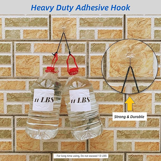 Adhesive Hooks, 24 Pack Heavy Duty Sticky Hooks, Transparent Removable Adhesive Hooks for Hanging, Wall Hooks Can be Used for Kitchen Bathroom Shower Outdoor Home Improvement, Waterproof and Rustproof