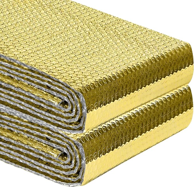 Reflective Insulation Roll 47inch x 10Ft Double Bubble Reflective Aluminum Foil Wrap Insulating Sheet Thermal Shield Radiant Barrier for Winter RV Window Thermal Cold Insulation Summer Heat - Golden