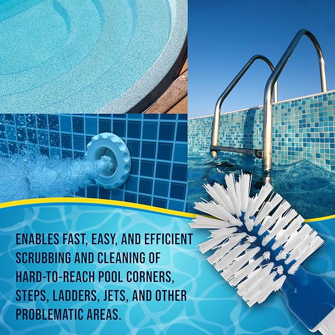U.S. Pool Supply Pool Brush Head for Inground Pools - Corner and Step Pool Scrubber Brush, Hot Tub, Spa - Cleaning Scrub Bristles, Clean, Remove Debris - Above Ground Swimming, Connect 1.25" Poles