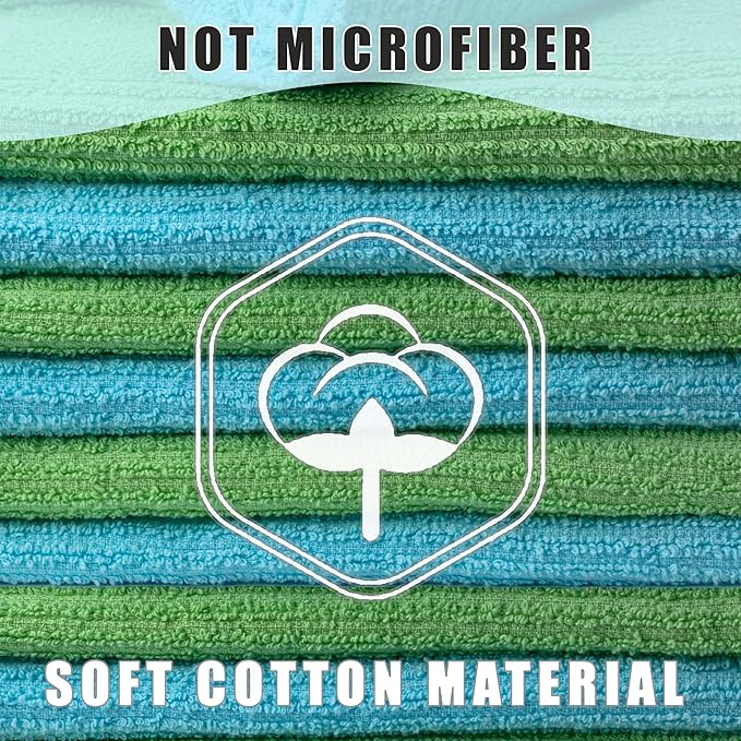 Textila Bar Mop Towels 16x19 Inch – Green - Turquoise – Pack of 12, Cotton Dish Cloths & Cleaning Towels for Kitchen, Bar, Restaurant, Household Use – Absorbent, Durable, Reusable