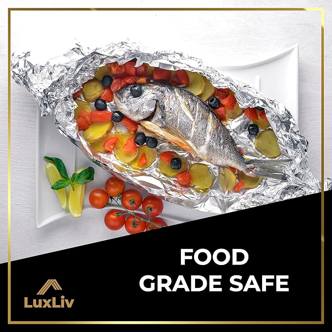 Extra Wide Aluminum Foil Roll Heavy Duty – 18in x 131ft Length 20 Micron thick,193 sq ft – Commercial Grade & Extra Thick, for grilling home cooking Food Service Industry LuxLiv®