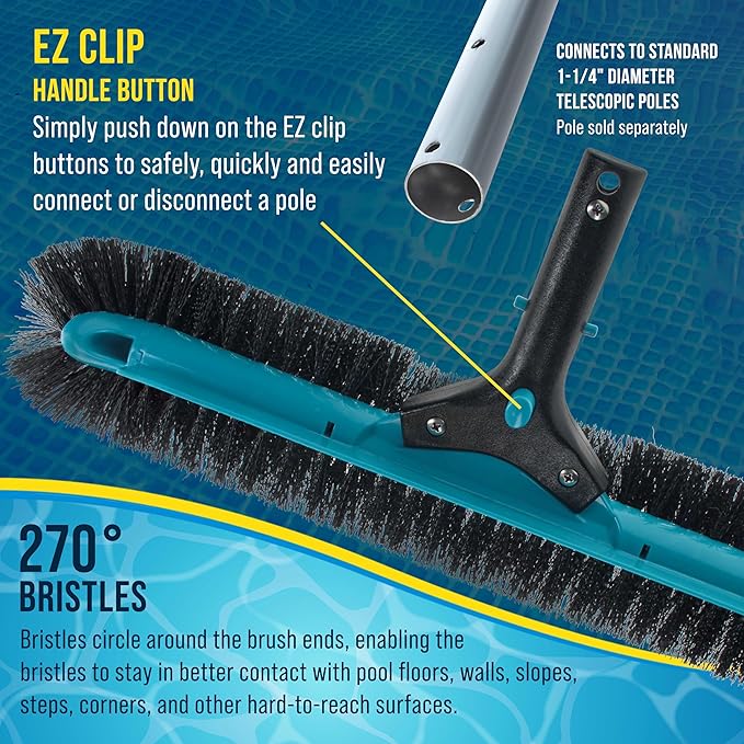 U.S. Pool Supply Pool Brush Head for Inground Pools - Heavy-Duty 18" Swimming Pool Brush with Pole Handle, 270° Bristle Scrub Brushes, Above Ground Cleaning Equipment Scrubber Cleaner Leaves Debris