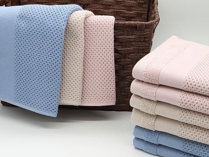 Mia'sDream Cotton Hand Face Head Towel Waffle Weave Kitchen Tea Towel Dish Towels, Soft and Absorbent Bath Guest Gym Towel Washcloths, 13inch x 28inch 3 Pack (Khaki)