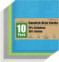 Homaxy Swedish Dishcloths for Kitchen, 10 Pack Reusable and Washable Cellulose Sponge Cloths Dish Towels, Absorbent and No Odor Paper Towels for Dishes ＆ Counters, Blue/White/Grey/Green