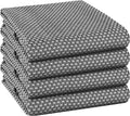 TWINY Threads Dotted Weave Kitchen Towels Set of 4, 18x28 Inch, Soft & Absorbent Wash Cloths with Hanging Loop, Washable and Reusable Dishcloths for Cooking, Cleaning, Hand Towel - Grey