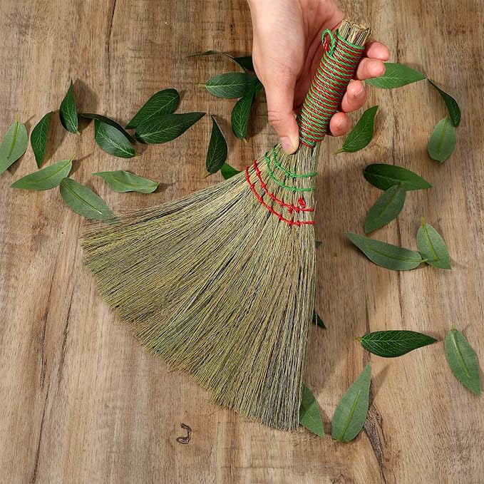 Small Natural Whisk Broom Straw Soft Broomstick with Handle Sweeping Duster Cleaning Supplies for Cleaning Kitchens Offices Homes Computers