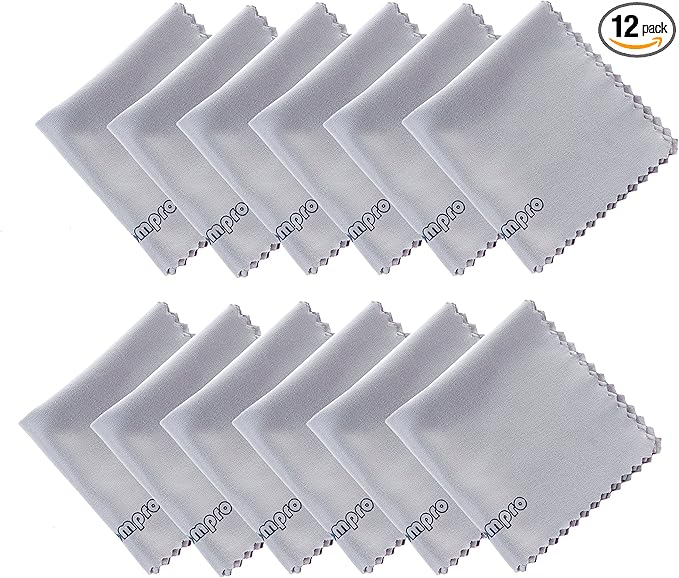 Wisdompro 12-Pack 4.75 x 4.75 Inches Microfiber Cleaning Cloth for Camera Optical Lens, Glass, Cell Phone, iPad, Tablet, Laptop, LCD TV, Computer Screen, Monitor and Other Device Surface