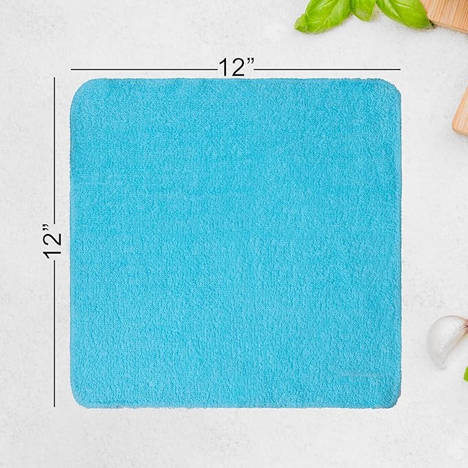 Textila Terry Wash Cloths – Pack of 10, Aqua Blue, 12x12 Inches – Soft, Absorbent & Multipurpose Cotton Washcloths for Face, Hand, Bath, Kitchen, Spa, Gym & Hotel Use