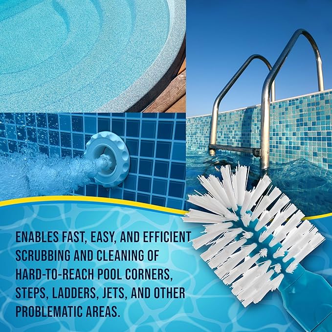 U.S. Pool Supply Pool Brush Head for Inground Pools, Hot Tub, Spa - Corner and Step Pool Scrubber Brush, Scrub Bristles, Clean, Remove Debris - Cleaning Above Ground Swimming, Connect 1.25" Poles