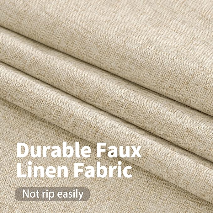 YoungsTex 54 Inch Length Natural Linen 100% Blackout Curtains for Bedroom, Short Thermal Insulated Drapes with Grommet Full Room Darkening for Living Room Window, 2 Panels, 52 X 54 Inch