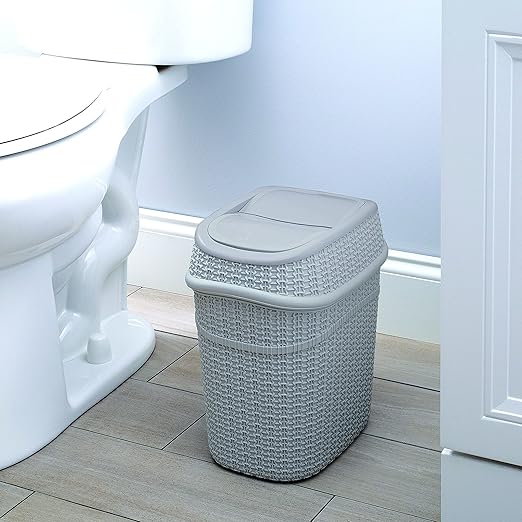 Bath Bliss 9.5 Liter Swing Top Waste Bin Sailor Knot Trash Can | Dimensions: 11.22" x 8.27" x 12.6" | Great for Office | Bathroom | Lid Remove | Grey | Bathroom Wastebasket | Grey