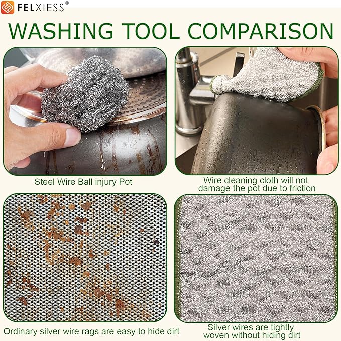 2026 New Double Side Non Scratch Wire Dishcloths,Multipurpose Wire Dishwashing Rags for Wet and Dry, Reusable Metal Dish Cloth,Wire Miracle Cleaning Cloths for Kitchen（6Pcs）