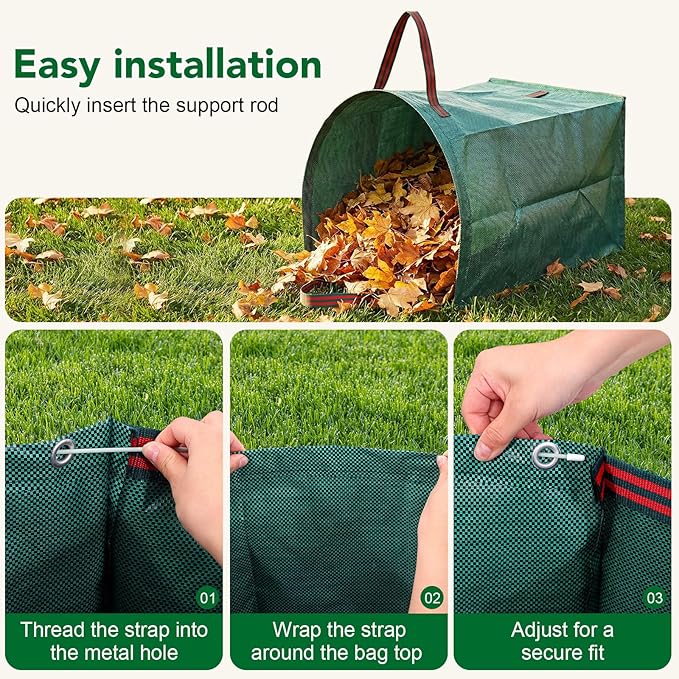 53 Gallon Leaf Collector, 1 Pack Reusable Yard Waste Bags Lawn Leaf Bags With Dustpan-Style Opening And Handle, For Leaves,Grass,Storm Debris,Construction Waste, Heavy-duty&Foldable