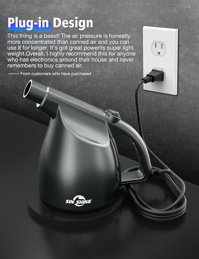 SIN SHINE - Compressed Air 4.0- Multi-Use Electric Air Duster for Cleaning Dust, Hairs, Crumbs, Scraps for Laptop, Computer, Replaces Compressed Air Cans & Canned Air (AD01-Silver)