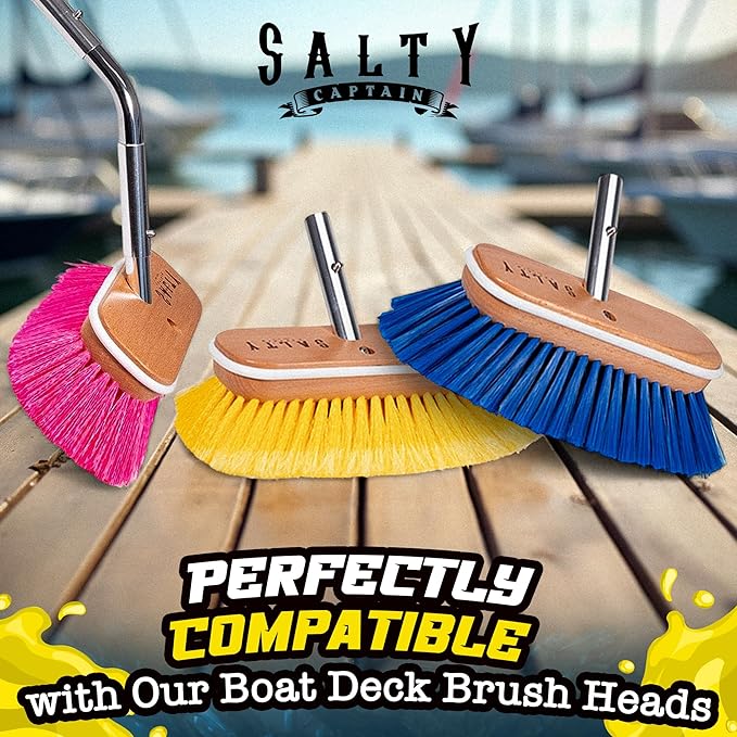 Salty Captain Boat Brush Pole with 45° Angle Head – Telescopic Stainless Steel Pole (4ft to 6.5ft) – Ideal for Cleaning Decks & Hulls – Durable, Versatile & Compatible with Multiple Attachments