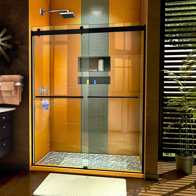 DreamLine Sapphire 56-60 inch W x 60 inch H Semi-Frameless Bypass Tub Door in Matte Black and Clear Glass