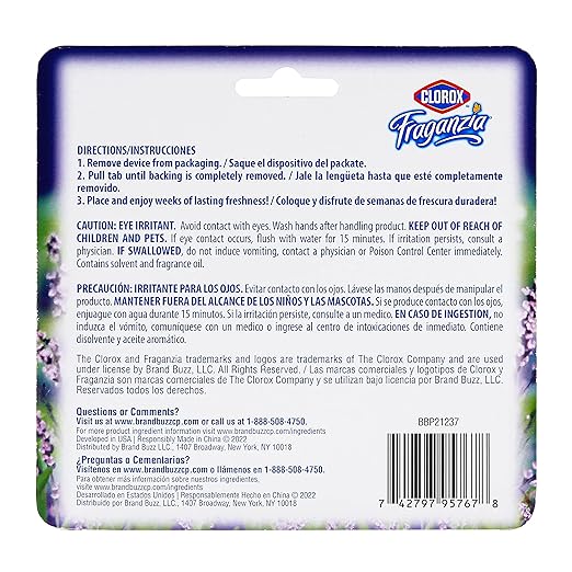Clorox Fraganzia Small Rooms Air Freshener, Lavender with Eucalyptus - Peel & Place Air Freshener, No-Plug, Battery-Free for Closets, Laundry Room, Entry Way, Bathroom, 0.25 Fl Oz Each, 24 Count