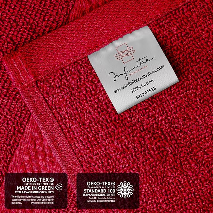 Infinitee Xclusives Luxury Wash Cloths for Showering [13x13] – 100% Cotton Washcloths [Pack of 12], Soft and Absorbent Face Towels for Bathroom Wash Clothes, Gym, and Spa (Burgundy)