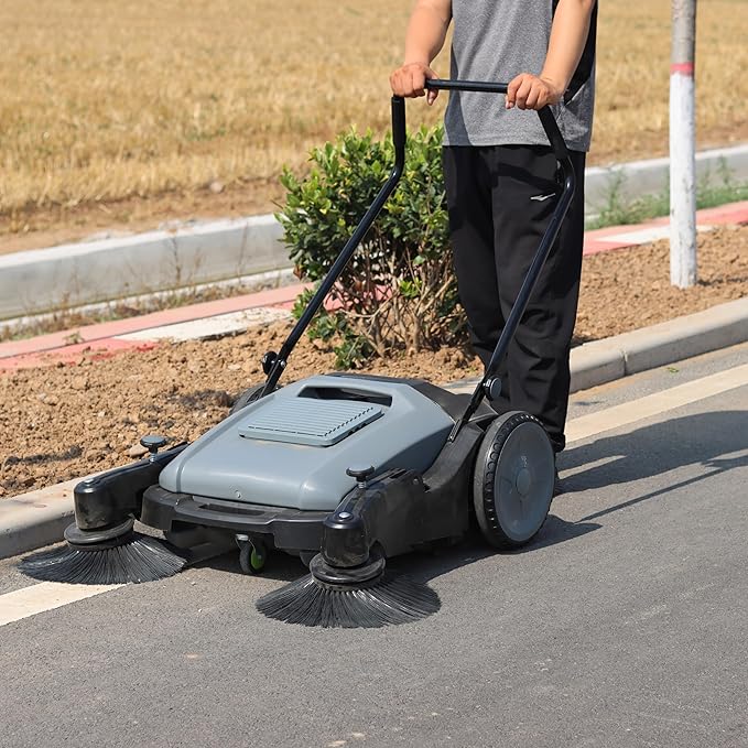 Industrial Manual Push Sweeper - 41" Wide | 14.5 Gal - Non-Electric Sweeper for Warehouse & Streets, Gas Stations & Parking Lots