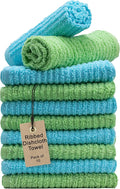 Textila Bar Mop Towels 12x12 Inch – Green & Turqoise – Pack of 10 - Cotton Dish Cloths & Cleaning Towels for Kitchen, Bar, Restaurant, Household Use – Absorbent, Durable, Reusable