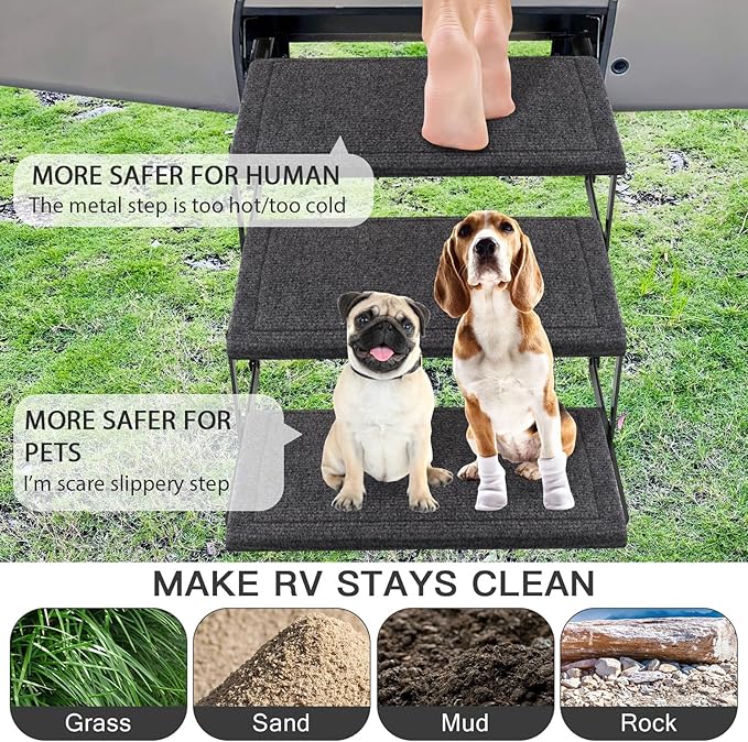OKBA RV Step Covers,23" Wide Camper Step Cover for 8-11" Deep Stairs - 4 Pack Gray RV Stair Covers to Keep Camper Clean