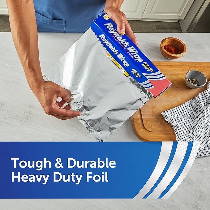 Reynolds Wrap Heavy Duty Aluminum Foil Roll, Thick Heavy Duty Foil for Added Strength and Durability, Secure Easy Open and Close Tab, 12 Inches Wide, 130 Sq. Ft. (Pack of 2)