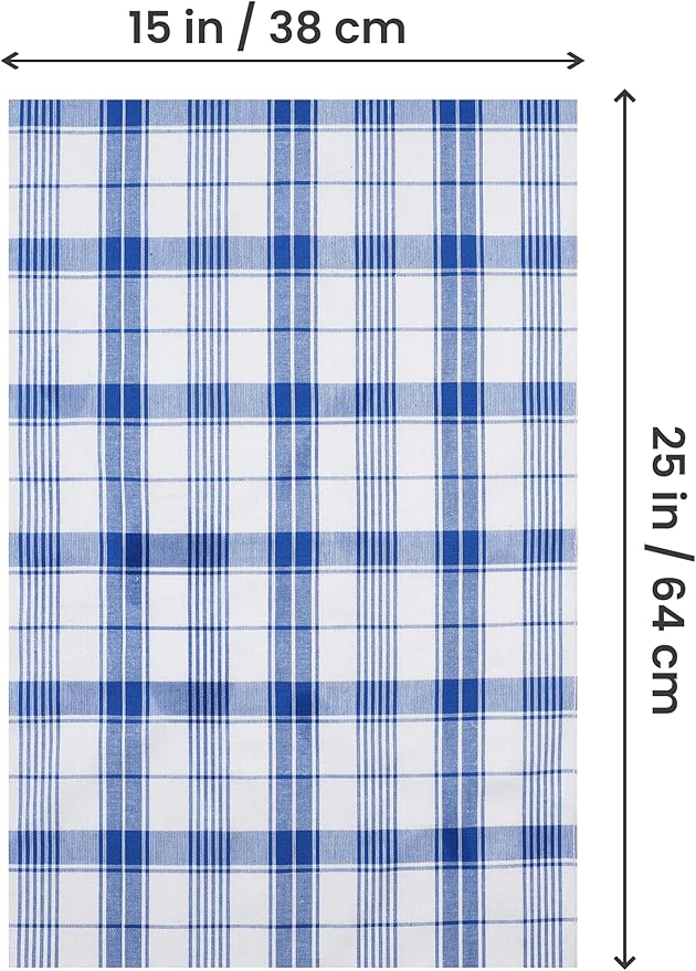 Utopia Towels Blue & White Dish Towels [12 Pack - 15 x 25 Inches] 100% Ring Spun Cotton Highly Absorbent & Reusable Cleaning Bar, Tea, Kitchen and Dishcloths Set - 200 GSM