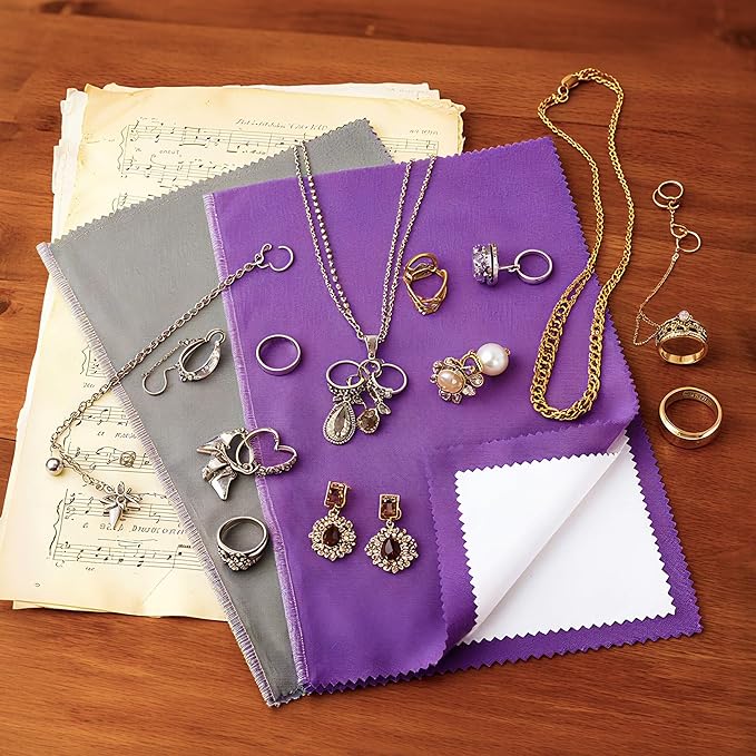 3PCS Silver polishing Cloths, 10 x 12.5 inches Four-Layer Double-Sided Jewelry Cleaning Cloth，Large polishing Cloth for Gold, Silver, Diamond, Platinum, Jewelry (2 PCS Purple and 1 PCS Gray)