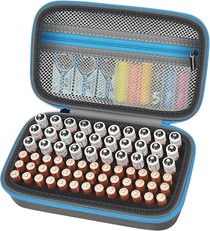 ALKOO Battery Organizer Storage Holder Case Box for 69+ Batteries AA AAA C Cell 9V 3V Lithium - No Tester Included (Blue)