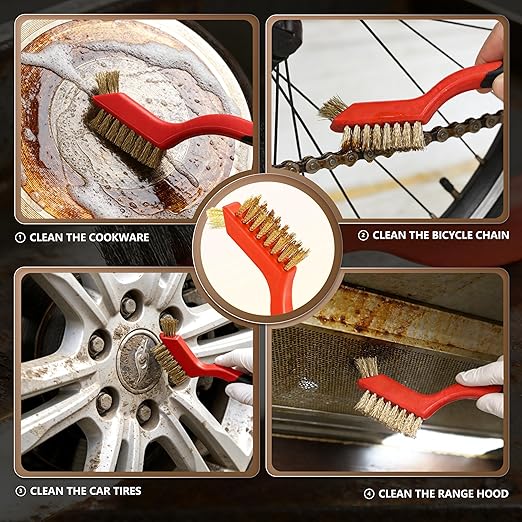 24 Pieces Wire Brushes Set, Nylon/Brass/Stainless Steel Bristles for Cleaning Welding Slag and Rust,Scratch Brush with Mini Head & Hanging Hole for Everyday Cleaning