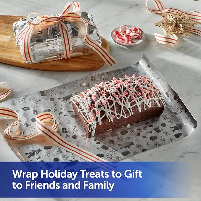 Reynolds Wrap Fun Foil, Embossed Aluminum Foil Roll, Features a Limited-Edition Holiday Pattern for Wrapping Food Gifts and Covering Holiday Dishes, 8.33 Yards X 12 Inches, 25 Sq. Ft.