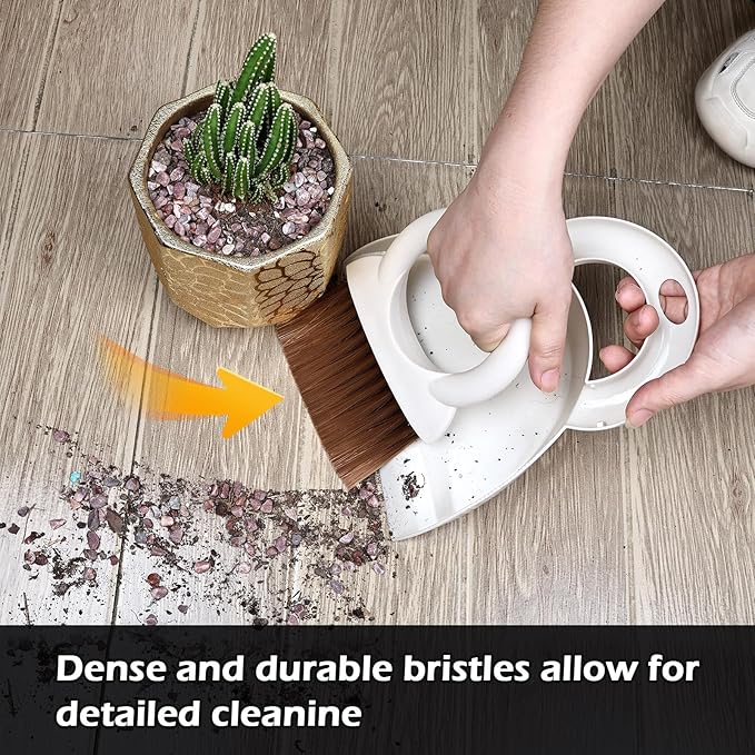 Mini Hand Broom and Dustpan Set: Small Brush and Pan for Cleaning Home, Camping, Pets - White