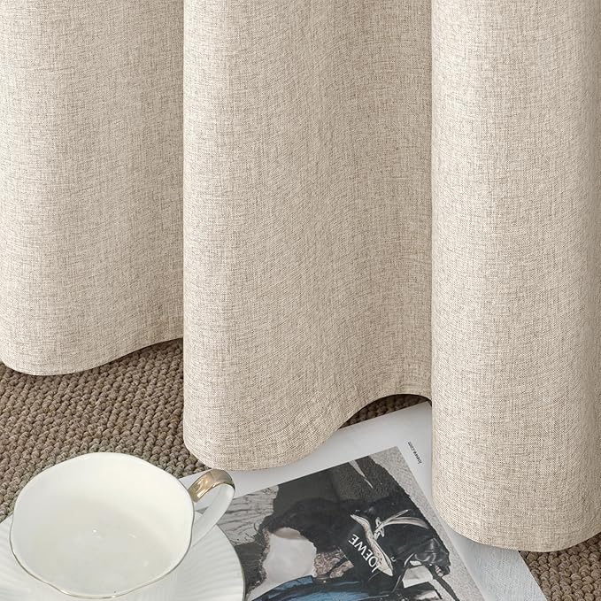 YoungsTex Oatmeal Linen 100% Blackout Curtains 63 Inch Length for Bedroom, Thermal Insulated Black Out Drapes with Grommets Privacy for Living Room Window, 2 Panels, 42 X 63 Inch