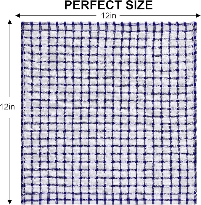 Kitinjoy Cotton 12 Pack Terry Kitchen Dish Cloths, 12 x 12 Inches Super Soft and Absorbent Dish Rags, Quick Drying Dish Towels for Washing Dishes, Blue