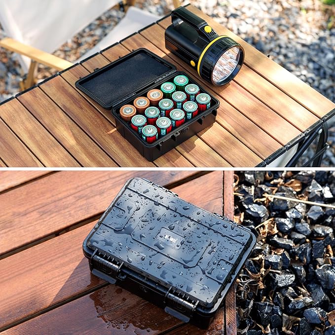 KIWIFOTOS 15 Slots D Battery Organizer Storage Case IP67 Waterproof D Cell LR20 Alkaline Batteries Holder Containers Shockproof for Household Outdoor Camping All-Purpose