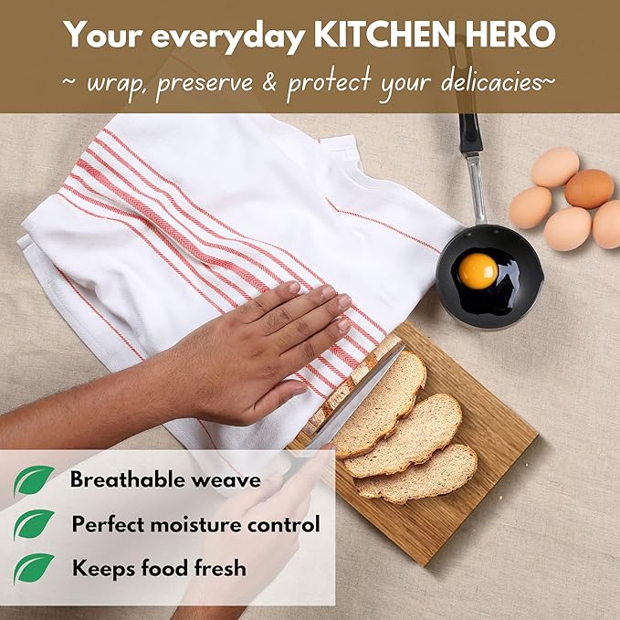 Native Fab 100% Cotton Kitchen Dish Towels 12 Pack Scandia Stripe 16"x26" - Herringbone Weave Tea Towels, Dish Cloths for Drying Dishes, Absorbent Towels Set with Hanging Loop - Red White