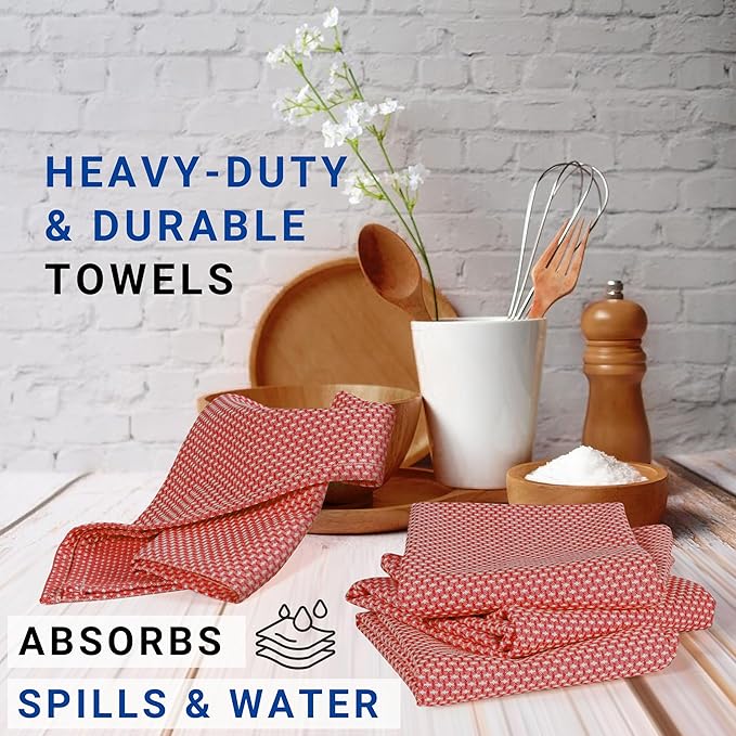 TWINY threads 6-Pack Cotton Kitchen Towels, 18x28 Inches, Soft & Absorbent Dish Cloths Set with Hanging Loop, Quick-Dry, Reusable and Washable Washcloths for Cooking, Baking & Cleaning Tasks, Red