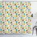 Ambesonne Food Shower Curtain, Fruits Banana Pomegranate Pineapple Watermelon Lemon Kitchen Cafe Abstract Graphic, Cloth Fabric Bathroom Decor Set with Hooks, 69" W x 84" L, Turqupise Mustard