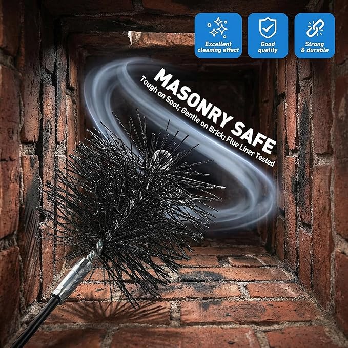 6" Round Poly Chimney Cleaning Brush,1/4 INCH NPSM Fitting,Masonry Flue Compatible 、Stainless Steel Insulated Chimneys, or Metal Stove Pipes