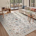 5x7 Area Rugs for Bedroom & Living Room - Washable Floral Boho Vintage Rug,Soft & Non-Slip,Low Pile Wool Carpet for Indoor Dining Room,Girls Room,Nursery Room and Kids Room(Grey)