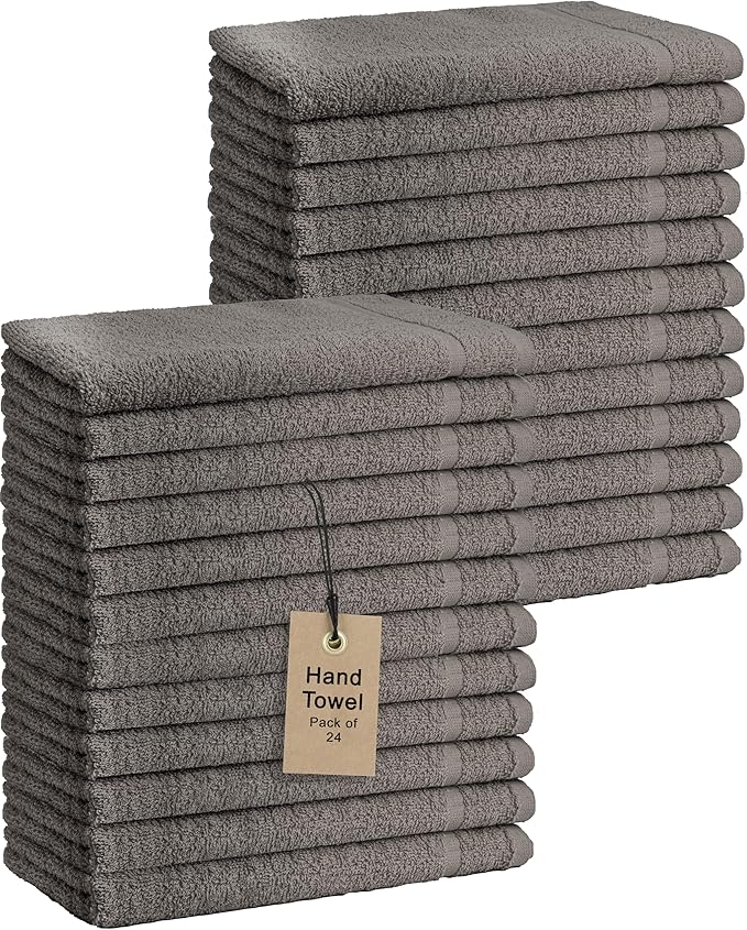Basic Hand Towels 16x26 Inches – Bulk Pack of 24 – Grey Color – Soft and Absorbent Multipurpose Cotton Towels for Bathroom, Spa, Gym, Salon, Hotel, and Everyday Use