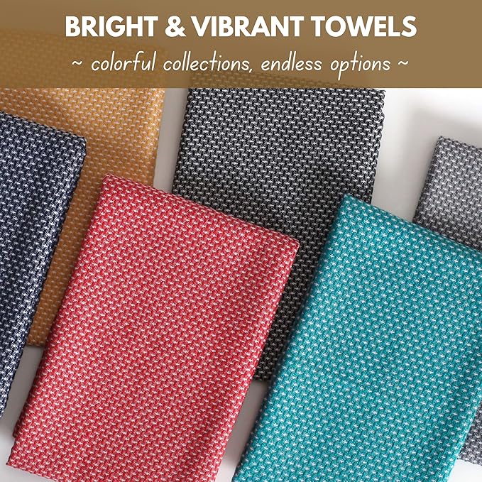 Native Fab 4 Pack Dotted Pattern Kitchen Dish Towels Cotton Super Absorbent Quick Drying Reusable 18x26 Inches - Bar Hand Towels, Kitchen Cleaning Towels with Hanging Loop, Grey