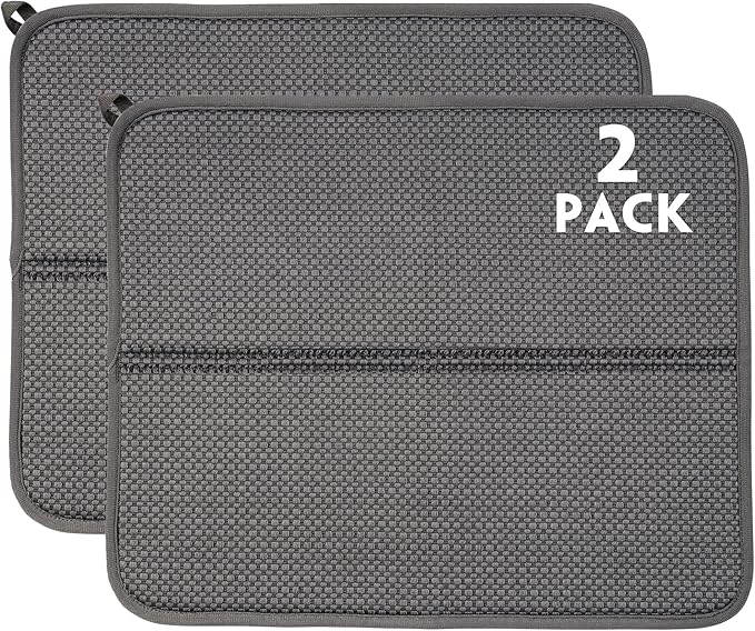 2 Pack Dish Drying Mat, Absorbent Microfiber Dish Drying Mat for Kitchen Counter, 16"x18” Large Size Dish Drying Pad, Ultra Absorbent Dishes Drainer Mat for Countertop