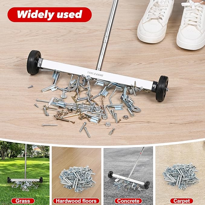 TOOLEAGUE 17" Rolling Magnetic Sweeper with Wheels,Telescoping Adjustable Handle,10Lb Capacity Magnet Roller,Magnetic Foldable Tray,15Lb Pickup Pen,3Pcs Magnet Sweeper Set